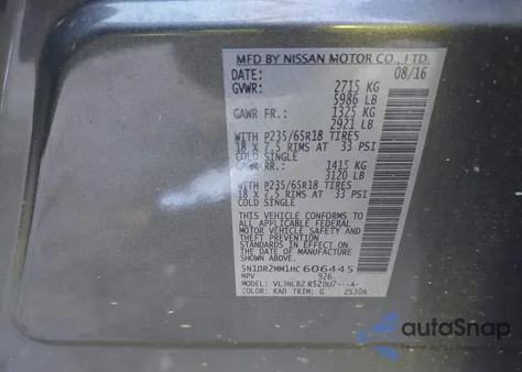 2017 Nissan Pathfinder S из США, поврежденный, VIN 5N1DR2MM1HC606445